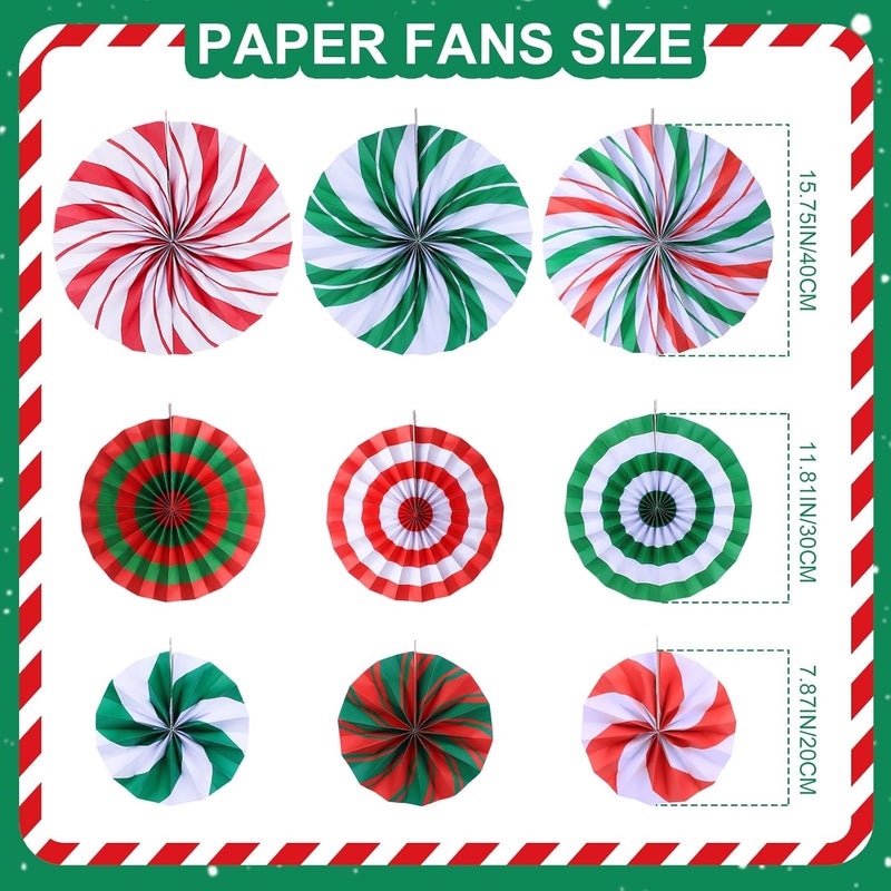 agranjeuc 9 Pcs Christmas Candy Hanging Paper Fans Decoration Peppermint Hanging Fans Xmas Candy Cane Party Garland Decor for Merry Christmas Holiday Classroom Ceilings Wall Birthday Party Supplies - Image 3